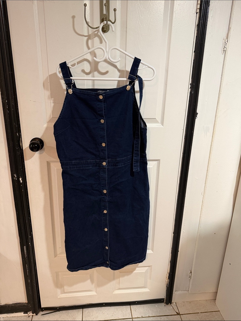 Navy Button-Front Corduroy Pinafore Dress